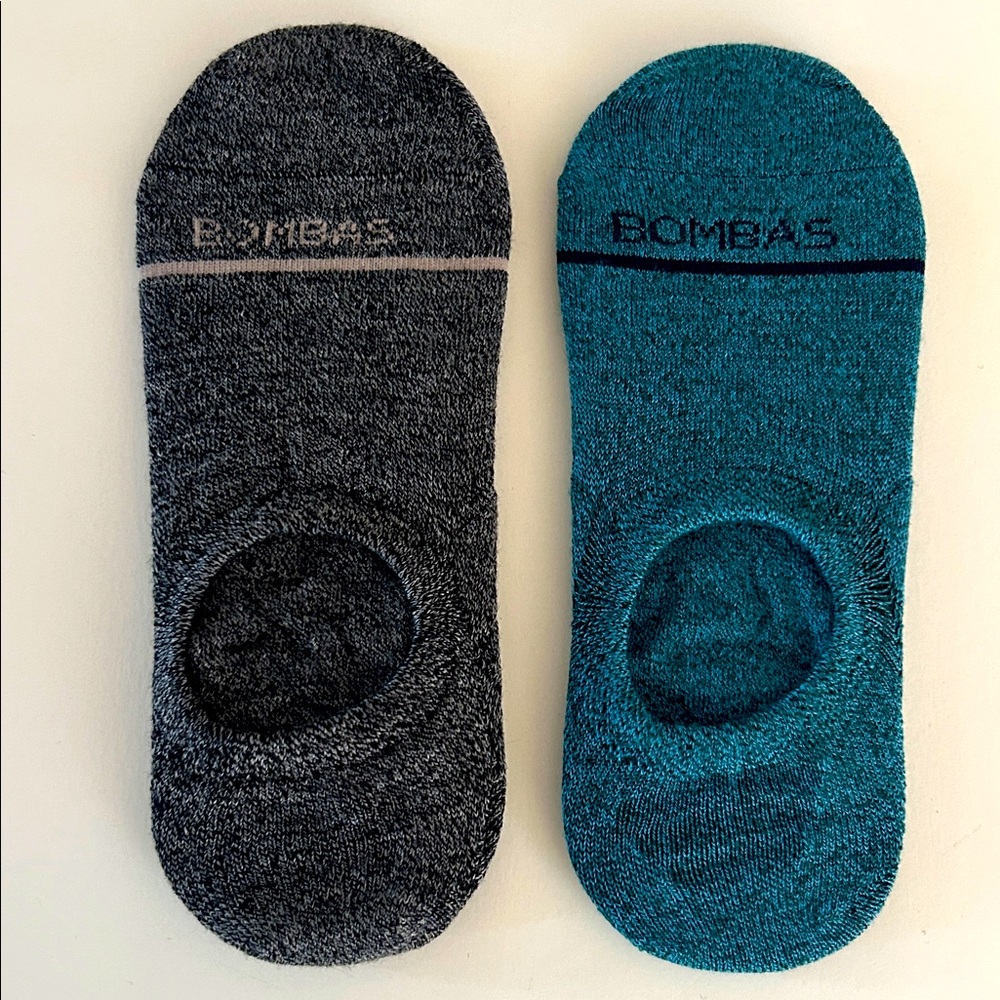 Bombas New 2 pair XL Merino Wool No Show Socks Green Heather Black Heather